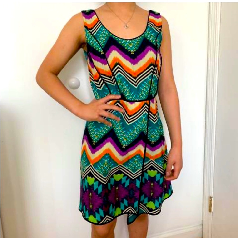 2/$30 Bar111 chevron dress colorful size L sleeves mini fall dress